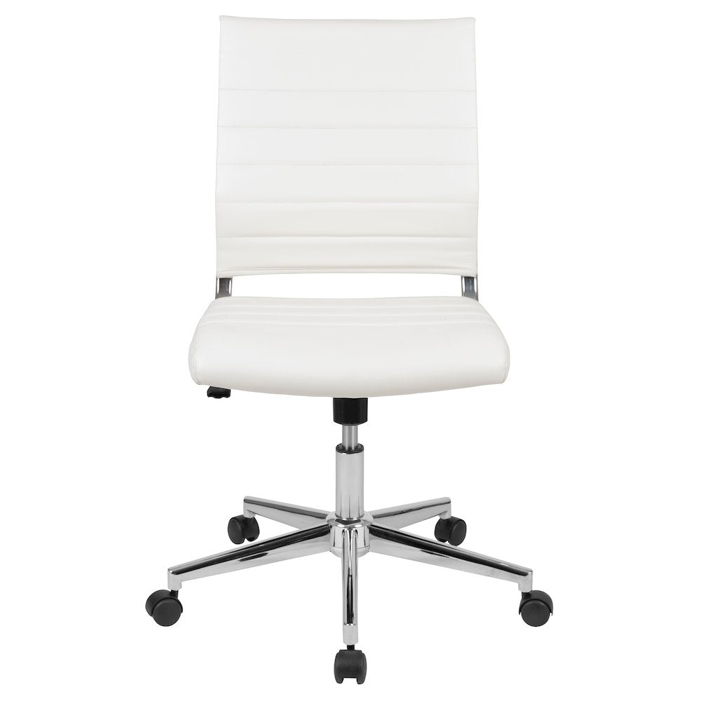 Mid-Back Armless White LeatherSoft Contemporary Ribbed Executive Swivel Office Chair