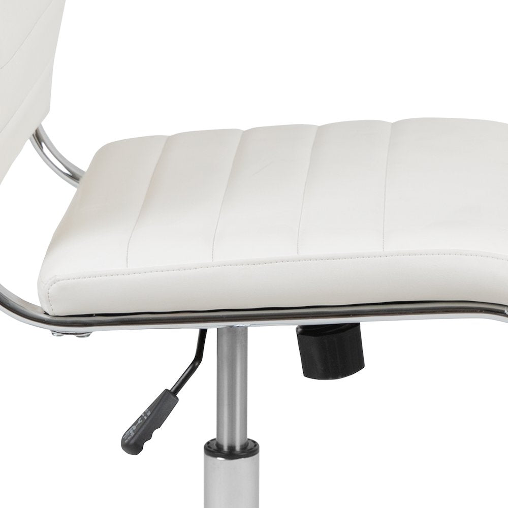 Mid-Back Armless White LeatherSoft Contemporary Ribbed Executive Swivel Office Chair