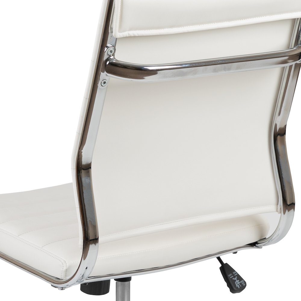 Mid-Back Armless White LeatherSoft Contemporary Ribbed Executive Swivel Office Chair