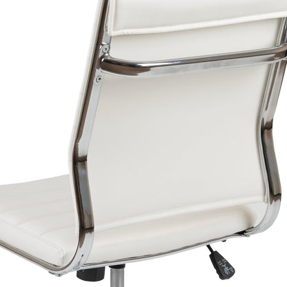 Mid-Back Armless White LeatherSoft Contemporary Ribbed Executive Swivel Office Chair