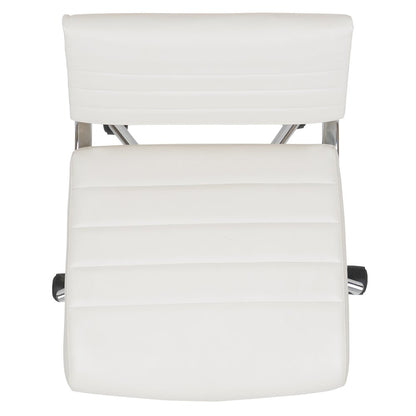 Mid-Back Armless White LeatherSoft Contemporary Ribbed Executive Swivel Office Chair