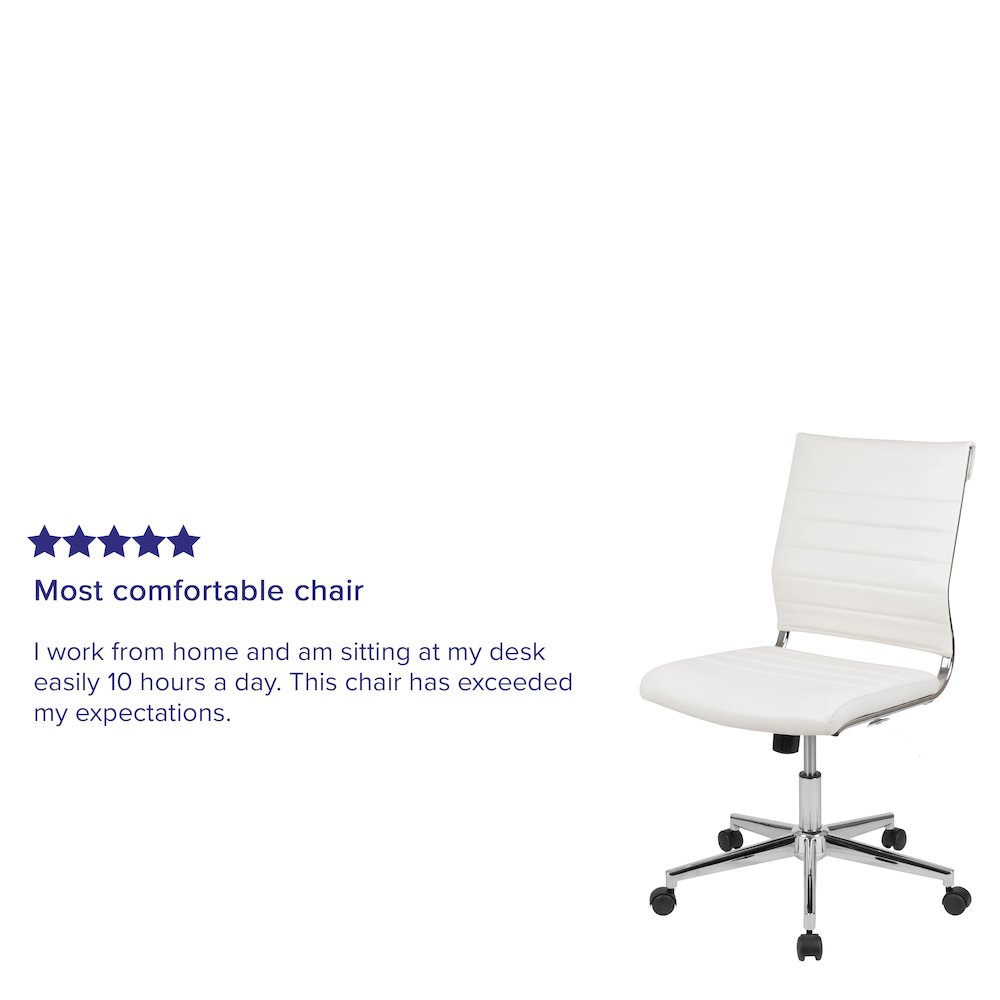 Mid-Back Armless White LeatherSoft Contemporary Ribbed Executive Swivel Office Chair