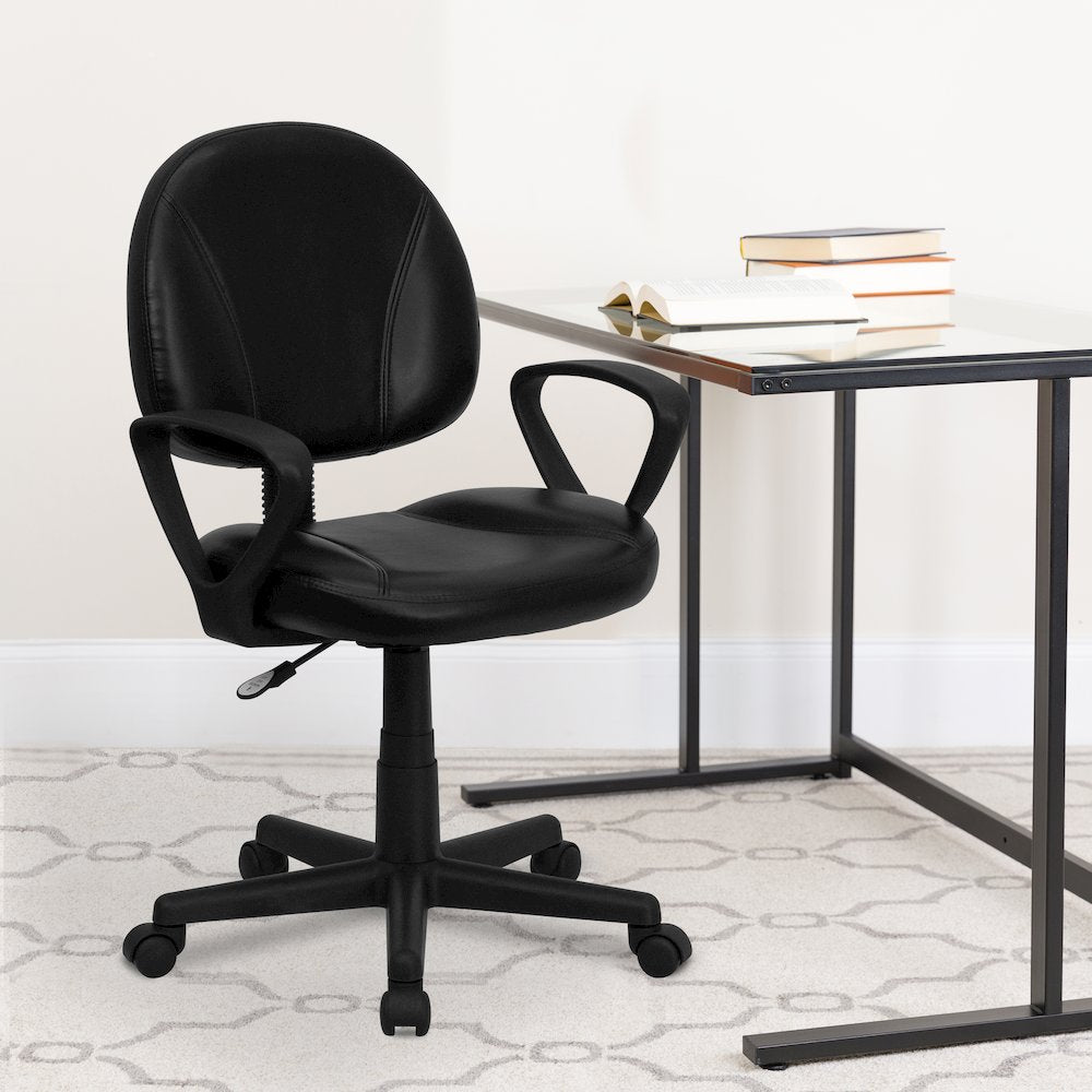 Mid-Back Black Swivel Task Office Chair with Back Depth Adjustment and Arms