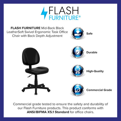 Mid-Back Black Swivel Ergonomic Task Office Chair with Back Depth Adjustment