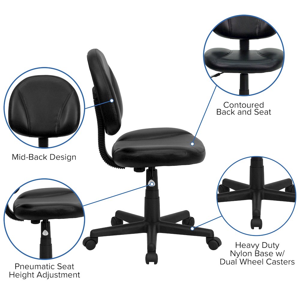 Mid-Back Black Swivel Ergonomic Task Office Chair with Back Depth Adjustment