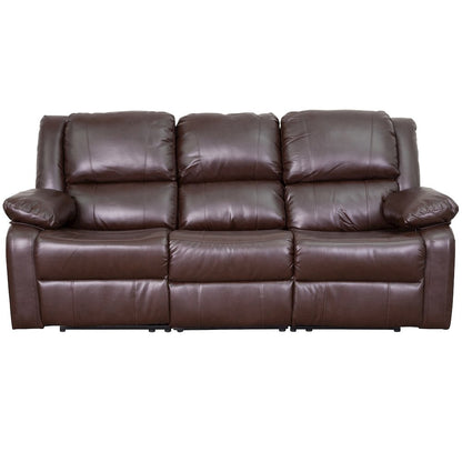 Brown LeatherSoft Sofa with Two Built-In Recliners