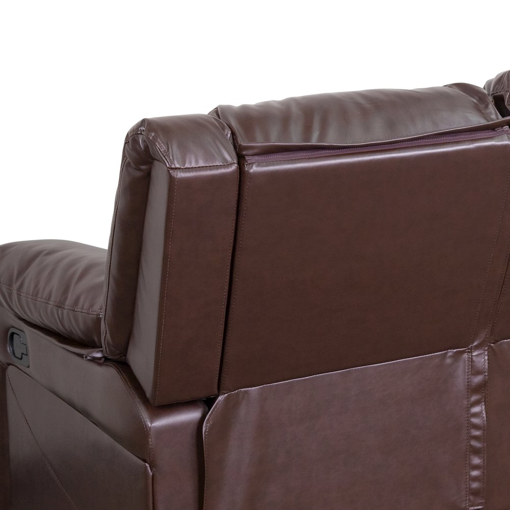 Brown LeatherSoft Sofa with Two Built-In Recliners