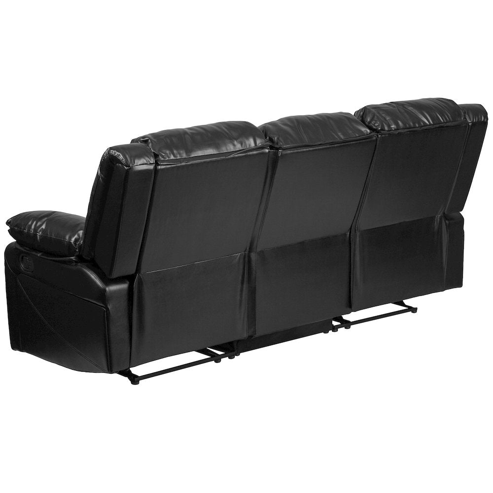 Black LeatherSoft Sofa with Two Built-In Recliners