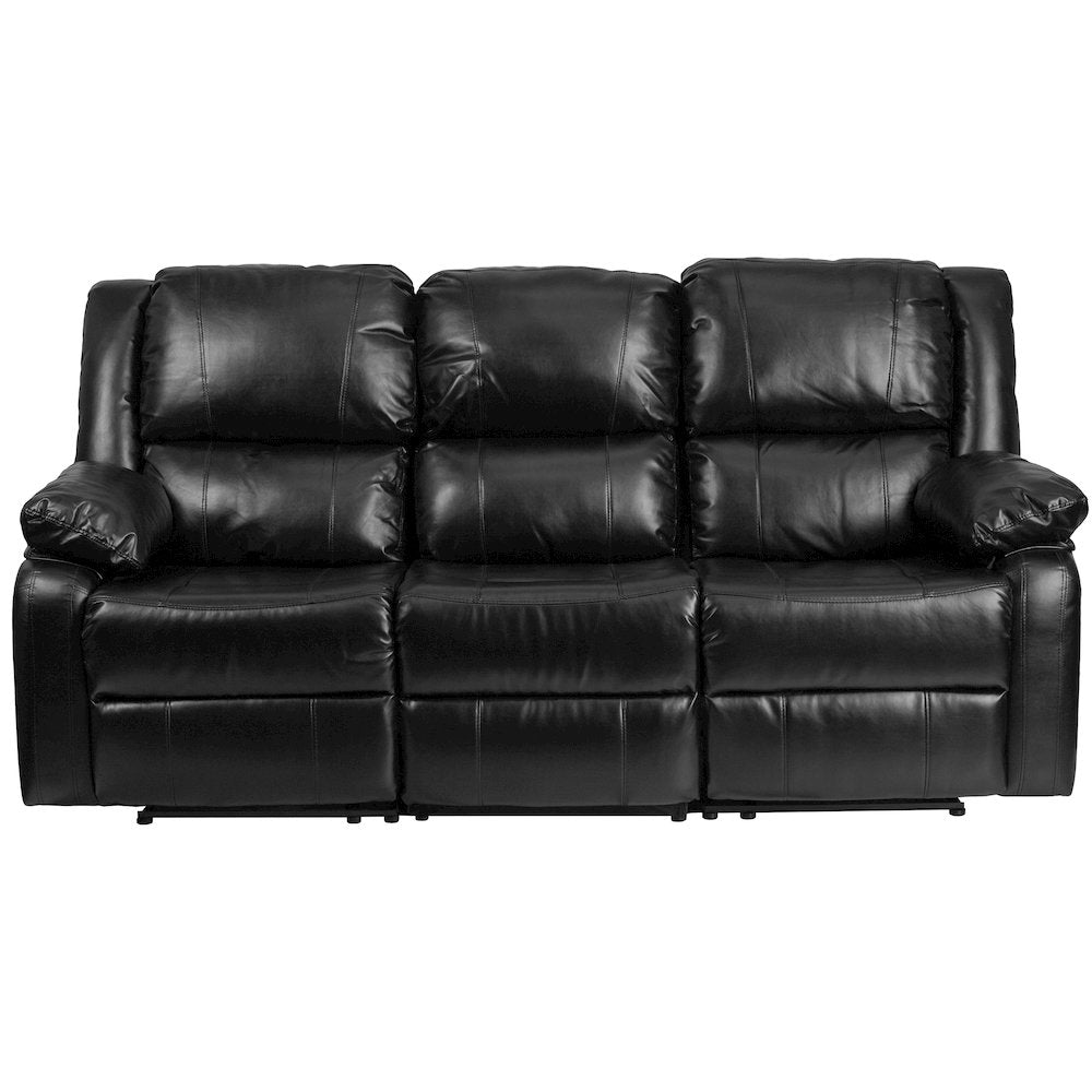 Black LeatherSoft Sofa with Two Built-In Recliners