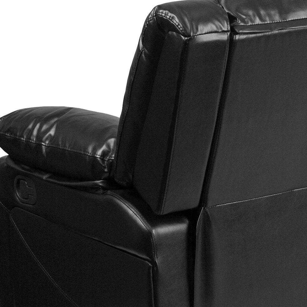 Black LeatherSoft Sofa with Two Built-In Recliners