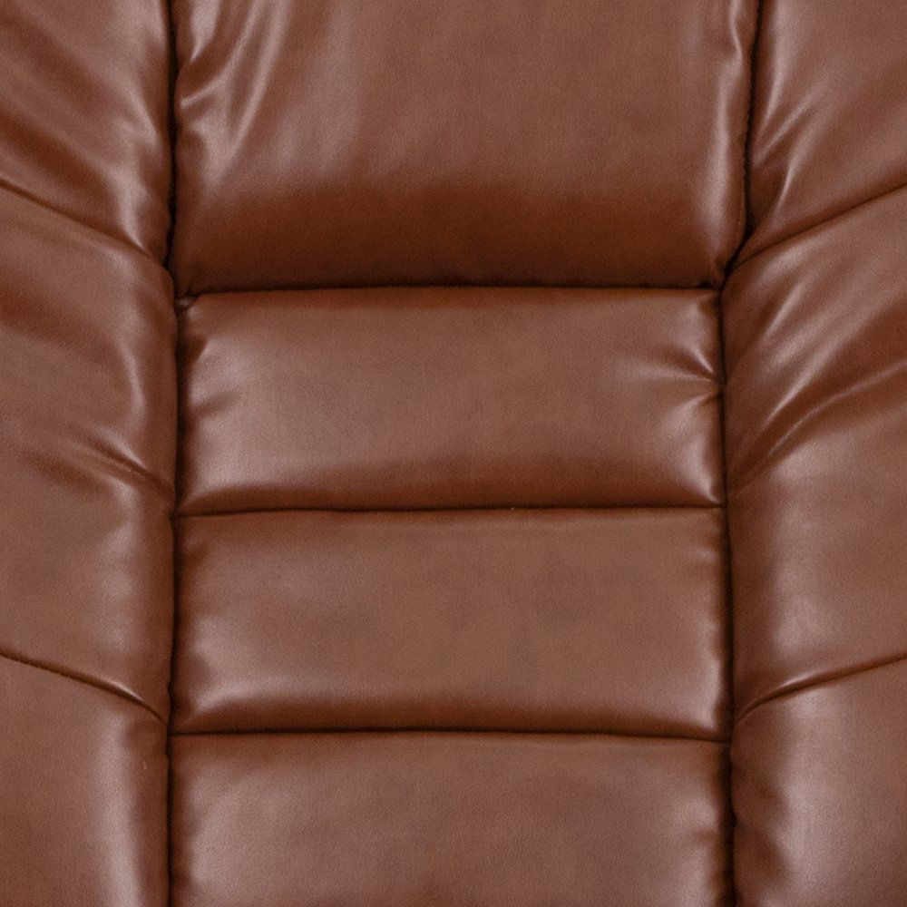 Recliner with Horizontal Stitching and Ottoman with Swivel Mahogany Wood Base