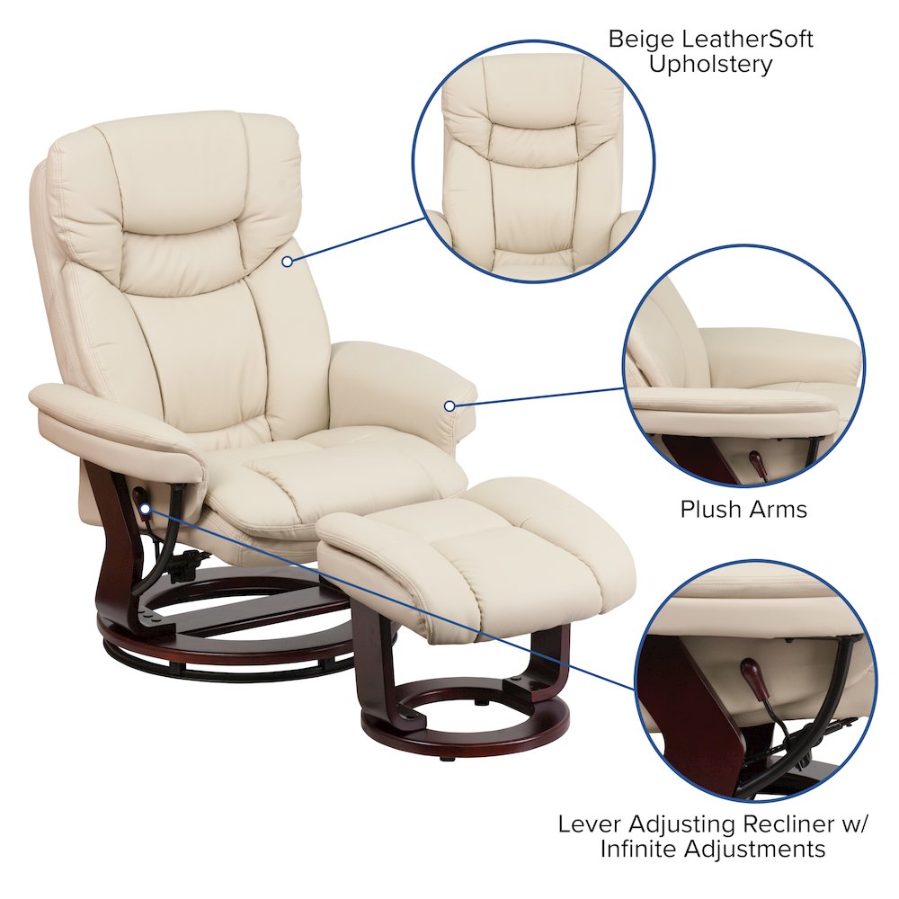 Recliner Chair with Ottoman | Beige Swivel Recliner Chair with Ottoman Footrest