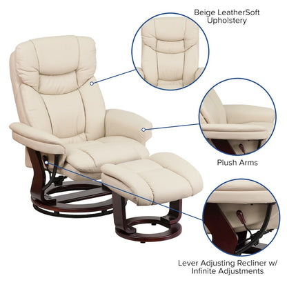 Recliner Chair with Ottoman | Beige Swivel Recliner Chair with Ottoman Footrest