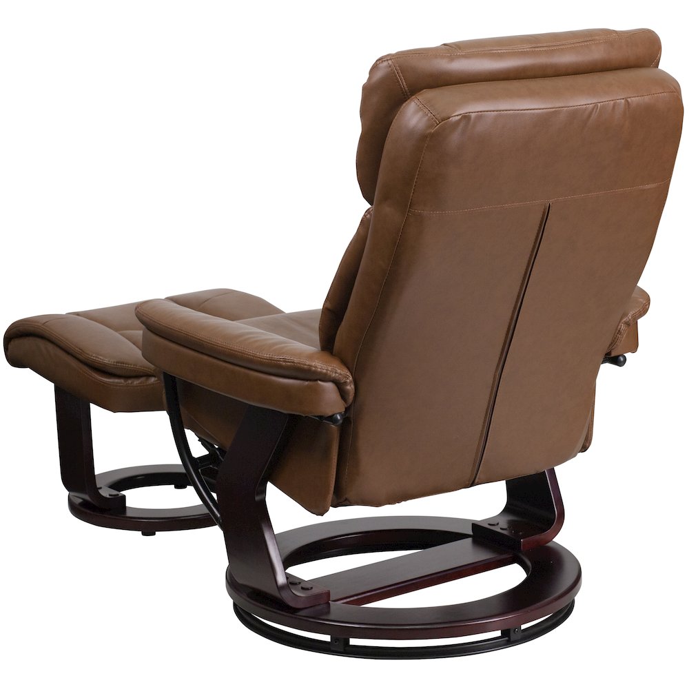 Recliner and Ottoman with Swivel Mahogany Wood Base in Palimino LeatherSoft