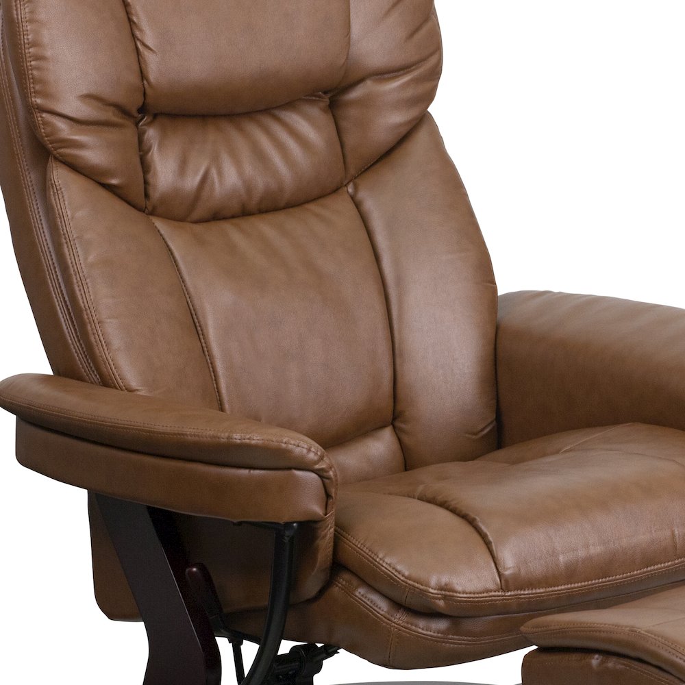 Recliner and Ottoman with Swivel Mahogany Wood Base in Palimino LeatherSoft