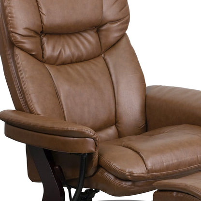Recliner and Ottoman with Swivel Mahogany Wood Base in Palimino LeatherSoft