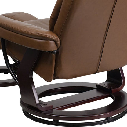 Recliner and Ottoman with Swivel Mahogany Wood Base in Palimino LeatherSoft