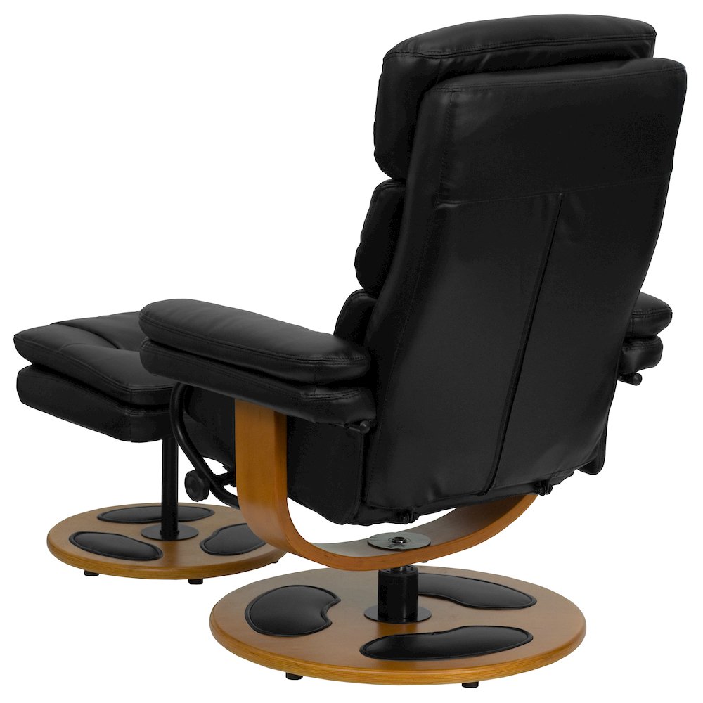 Recliner and Ottoman with Wood Base in Black LeatherSoft