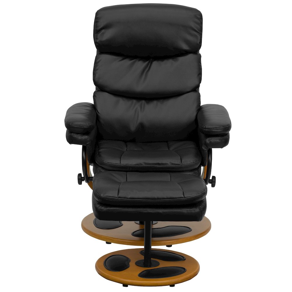 Recliner and Ottoman with Wood Base in Black LeatherSoft