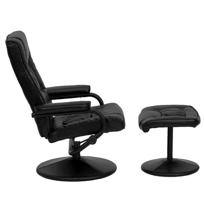 Recliner and Ottoman with Wrapped Base in Black LeatherSoft