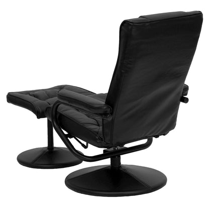 Recliner and Ottoman with Wrapped Base in Black LeatherSoft