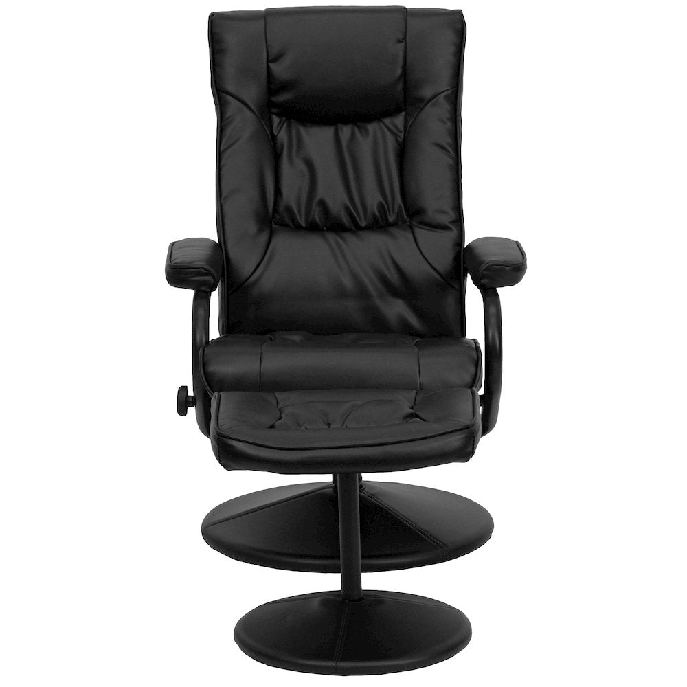 Recliner and Ottoman with Wrapped Base in Black LeatherSoft