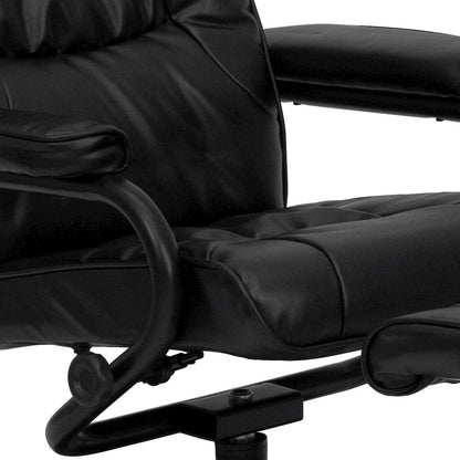 Recliner and Ottoman with Wrapped Base in Black LeatherSoft