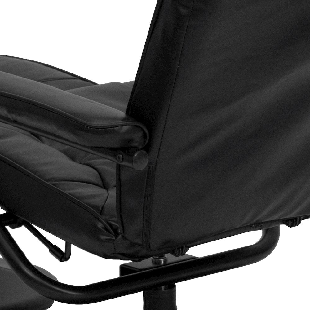 Recliner and Ottoman with Wrapped Base in Black LeatherSoft