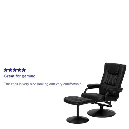Recliner and Ottoman with Wrapped Base in Black LeatherSoft