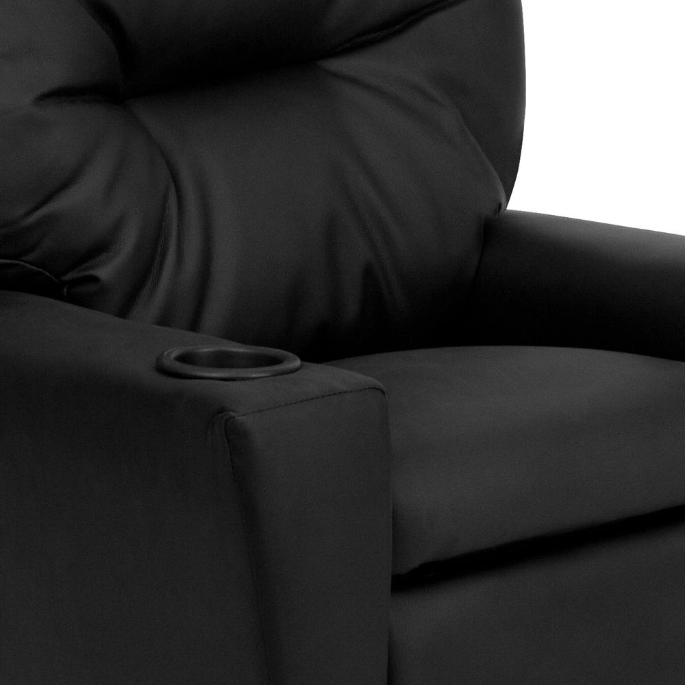 Contemporary Black LeatherSoft Kids Recliner with Cup Holder