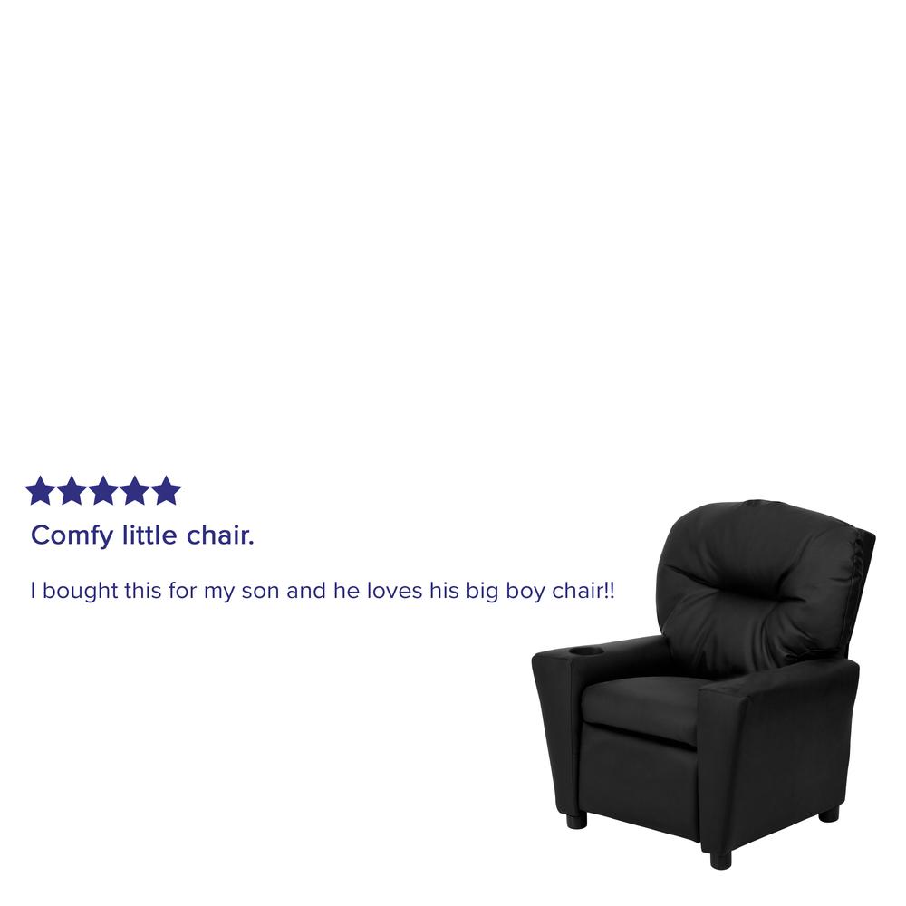 Contemporary Black LeatherSoft Kids Recliner with Cup Holder