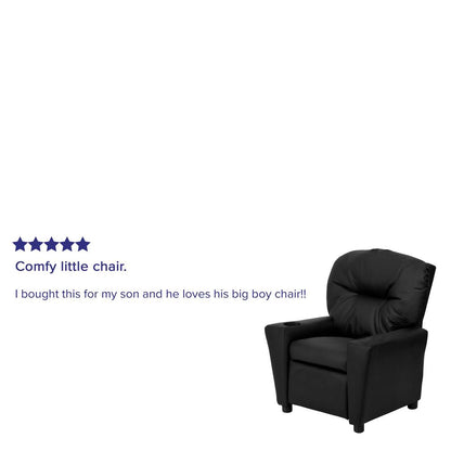 Contemporary Black LeatherSoft Kids Recliner with Cup Holder