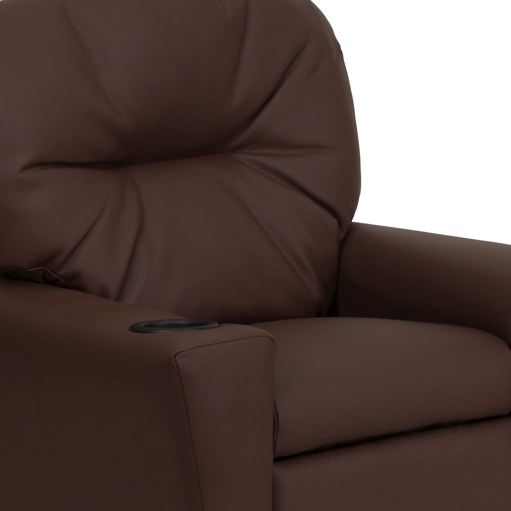 Contemporary Brown LeatherSoft Kids Recliner with Cup Holder