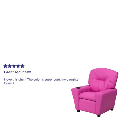 Contemporary Hot Pink Vinyl Kids Recliner with Cup Holder