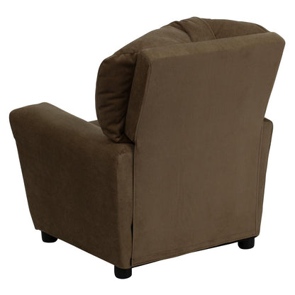 Contemporary Brown Microfiber Kids Recliner with Cup Holder