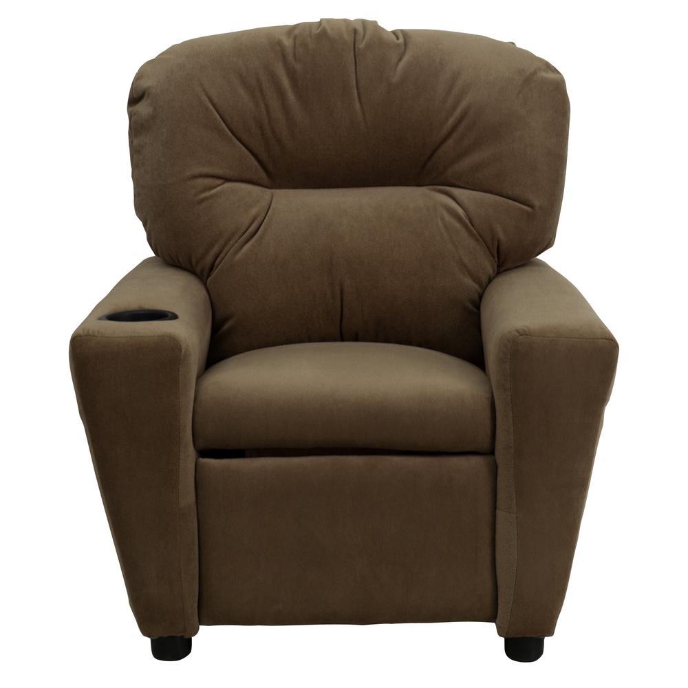Contemporary Brown Microfiber Kids Recliner with Cup Holder