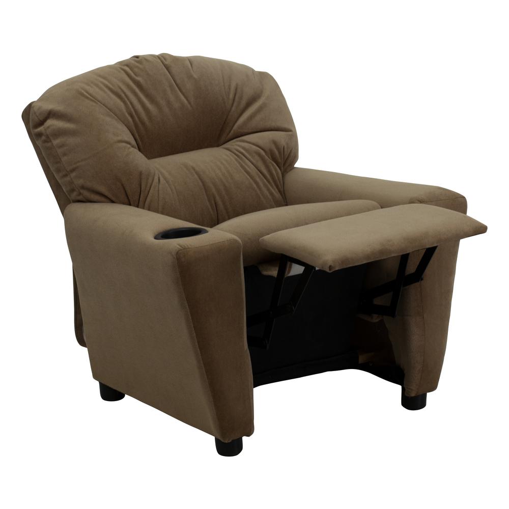 Contemporary Brown Microfiber Kids Recliner with Cup Holder