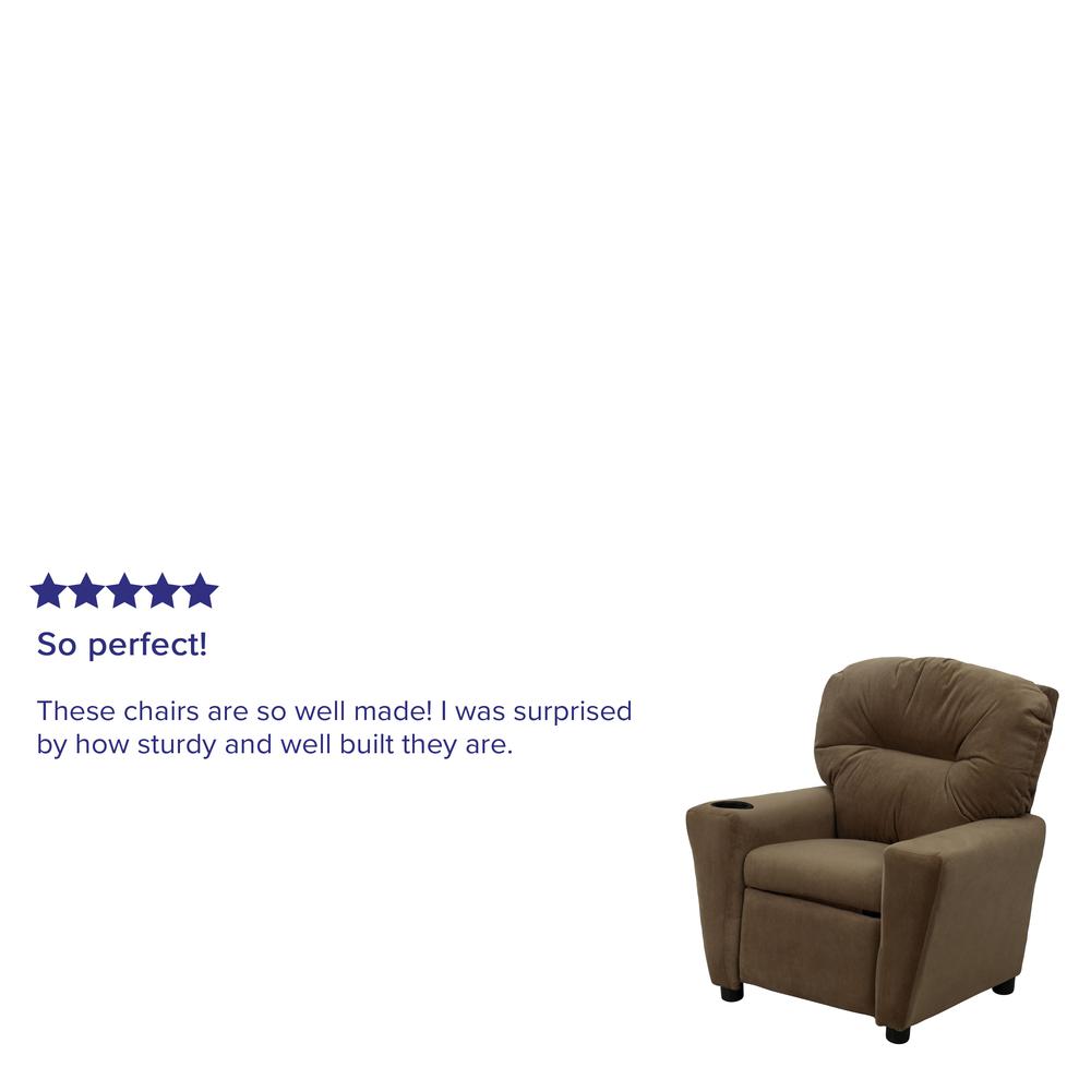 Contemporary Brown Microfiber Kids Recliner with Cup Holder