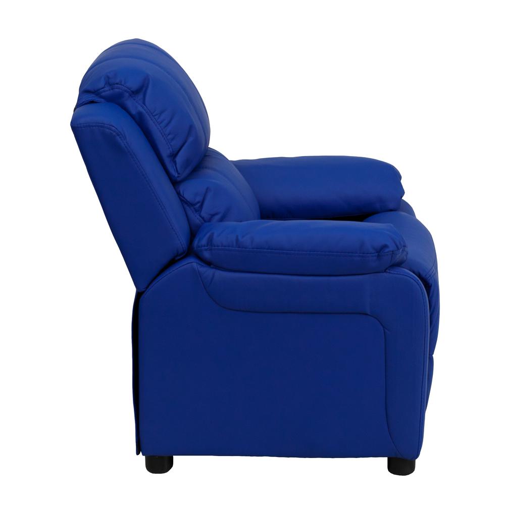 Deluxe Padded Contemporary Blue Vinyl Kids Recliner with Storage Arms