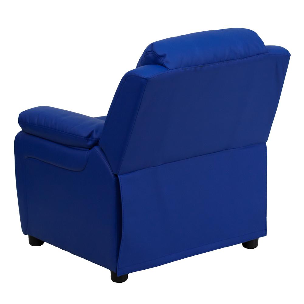 Deluxe Padded Contemporary Blue Vinyl Kids Recliner with Storage Arms