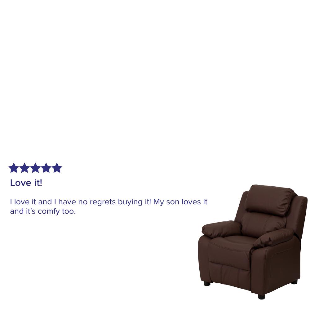 Deluxe Padded Contemporary Brown LeatherSoft Kids Recliner with Storage Arms