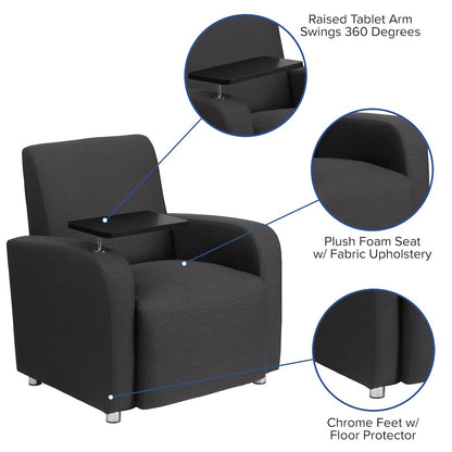 Black LeatherSoft Guest Chair with Tablet Arm, Tall Chrome Legs and Cup Holder