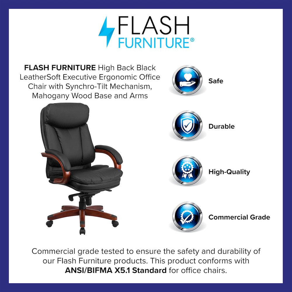 High Back Black Executive Office Chair with Synchro-Tilt Mechanism