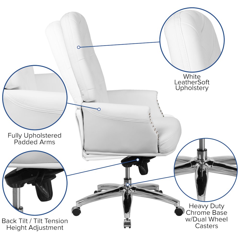 High Back White Multifunction Executive Swivel Ergonomic Office Chair with Arms