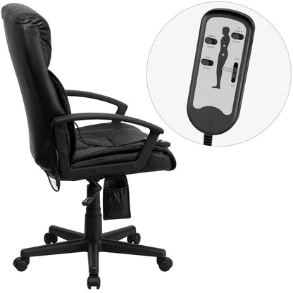 High Back Massaging Black Executive Swivel Office Chair with Side Remote Pocket