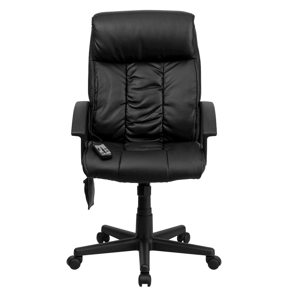 High Back Massaging Black Executive Swivel Office Chair with Side Remote Pocket