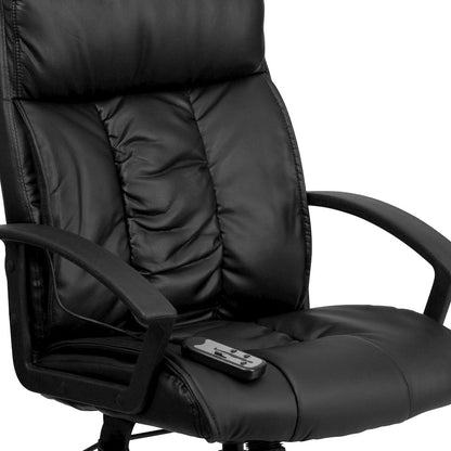 High Back Massaging Black Executive Swivel Office Chair with Side Remote Pocket
