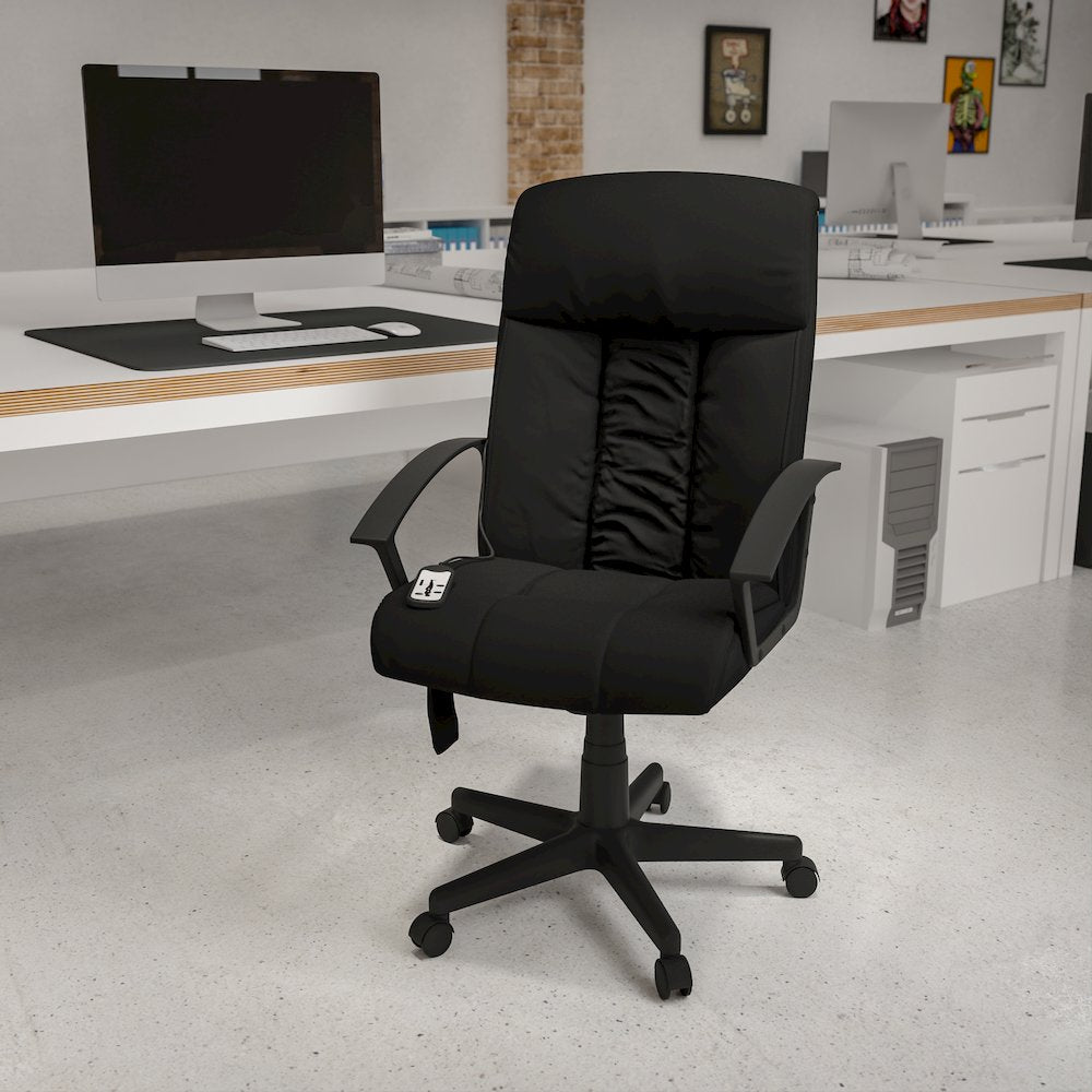 High Back Massaging Black Executive Swivel Office Chair with Side Remote Pocket