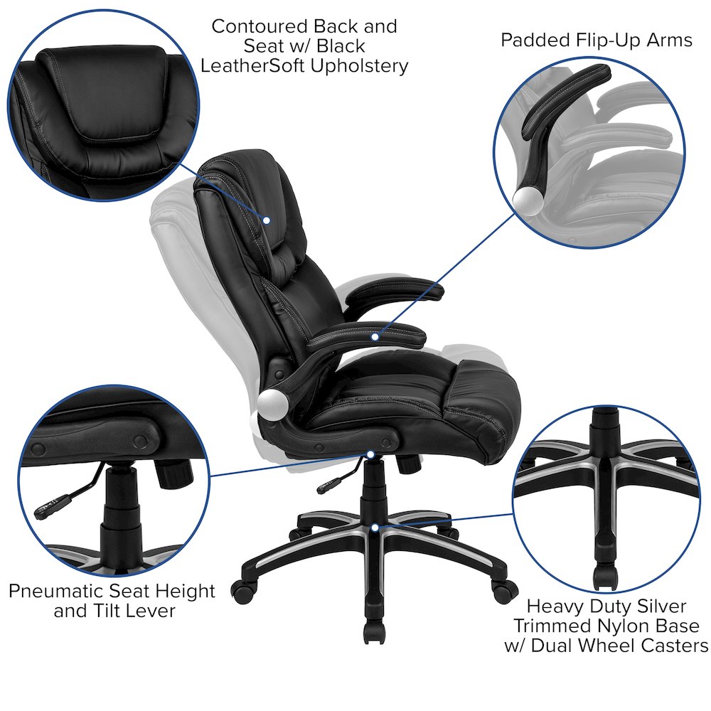 High Back Black Executive Swivel Office Chair with Double Layered Headrest