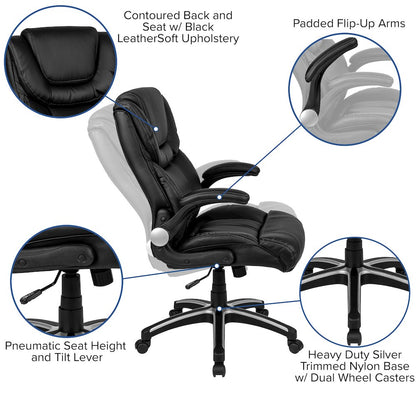 High Back Black Executive Swivel Office Chair with Double Layered Headrest